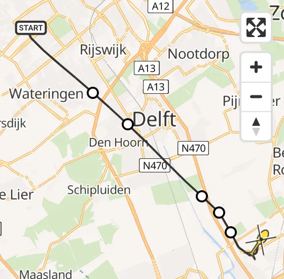 Vlucht Traumahelikopter PH-HVB van Den Haag naar Rotterdam The Hague Airport op woensdag 20 november 2024 13:04