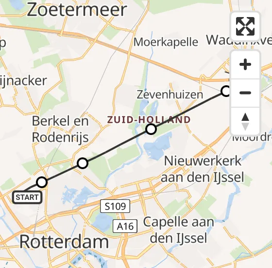 Vlucht Traumahelikopter PH-HVB van Rotterdam The Hague Airport naar Waddinxveen op donderdag 21 november 2024 8:16