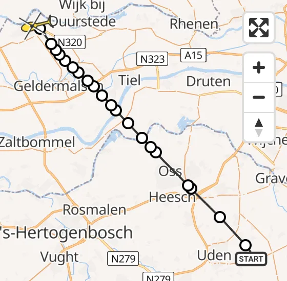 Vlucht Traumahelikopter PH-MAA van Vliegbasis Volkel naar Culemborg op donderdag 21 november 2024 9:38