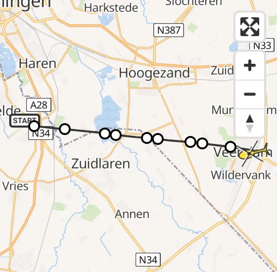 Vlucht Traumahelikopter PH-TTR van Groningen Airport Eelde naar Veendam op donderdag 21 november 2024 10:06