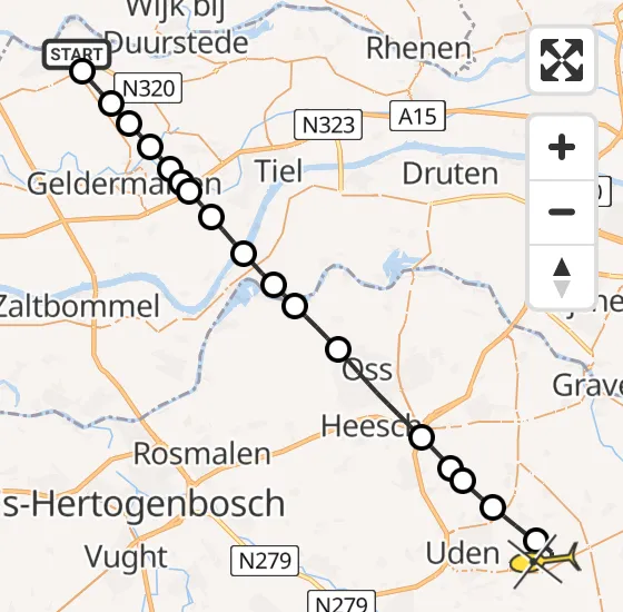 Vlucht Traumahelikopter PH-MAA van Culemborg naar Vliegbasis Volkel op donderdag 21 november 2024 10:17