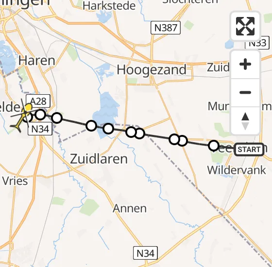 Vlucht Traumahelikopter PH-TTR van Veendam naar Groningen Airport Eelde op donderdag 21 november 2024 10:21