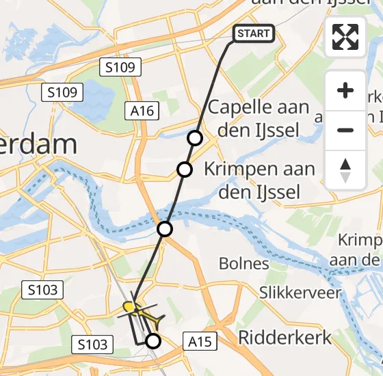 Vlucht Traumahelikopter PH-HVB van Capelle aan den IJssel naar Rotterdam op donderdag 21 november 2024 14:31