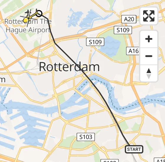 Vlucht Traumahelikopter PH-HVB van Rotterdam naar Rotterdam The Hague Airport op donderdag 21 november 2024 15:14