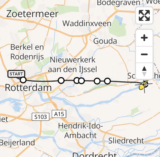 Vlucht Traumahelikopter PH-HVB van Rotterdam The Hague Airport naar Groot-Ammers op donderdag 21 november 2024 16:27