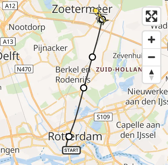 Vlucht Traumahelikopter PH-HVB van Erasmus MC naar Zoetermeer op donderdag 21 november 2024 18:22