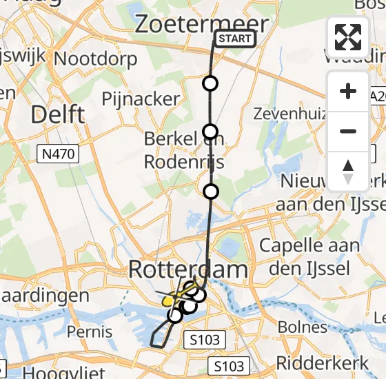 Vlucht Traumahelikopter PH-HVB van Zoetermeer naar Erasmus MC op donderdag 21 november 2024 18:33