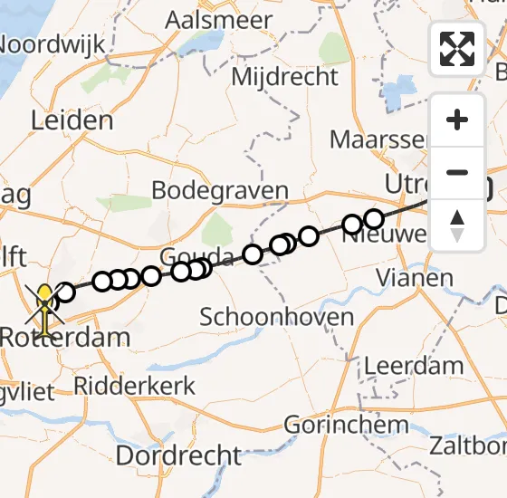 Vlucht Traumahelikopter PH-HVB van Universitair Medisch Centrum Utrecht naar Rotterdam The Hague Airport op donderdag 21 november 2024 21:01