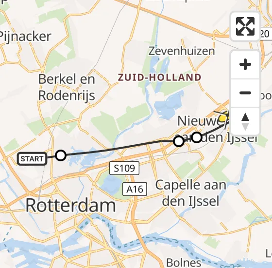 Vlucht Traumahelikopter PH-HVB van Rotterdam The Hague Airport naar Nieuwerkerk aan den IJssel op vrijdag 22 november 2024 7:15