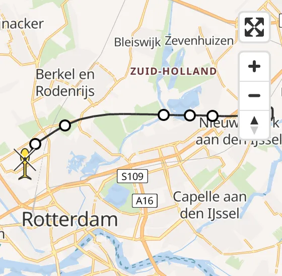 Vlucht Traumahelikopter PH-HVB van Nieuwerkerk aan den IJssel naar Rotterdam The Hague Airport op vrijdag 22 november 2024 7:43