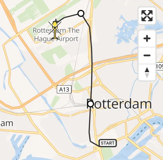 Vlucht Traumahelikopter PH-HVB van Erasmus MC naar Rotterdam The Hague Airport op vrijdag 22 november 2024 9:41