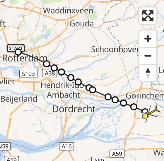 Vlucht Traumahelikopter PH-HVB van Rotterdam The Hague Airport naar Uitwijk op vrijdag 22 november 2024 10:40