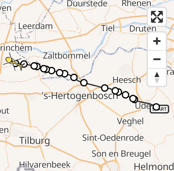 Vlucht Traumahelikopter PH-MAA van Vliegbasis Volkel naar Uitwijk op vrijdag 22 november 2024 10:54