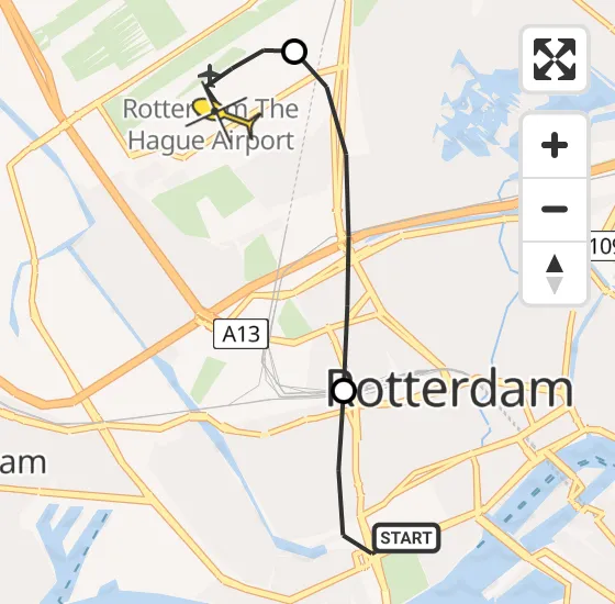 Vlucht Traumahelikopter PH-HVB van Erasmus MC naar Rotterdam The Hague Airport op vrijdag 22 november 2024 12:31