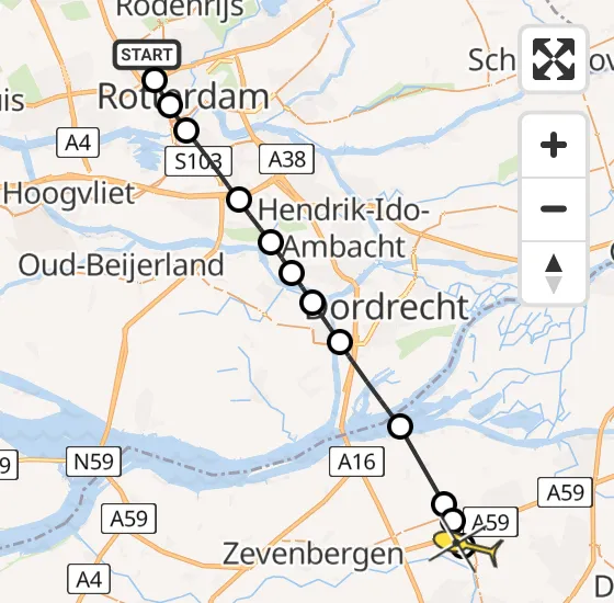 Vlucht Traumahelikopter PH-HVB van Rotterdam The Hague Airport naar Terheijden op vrijdag 22 november 2024 15:53