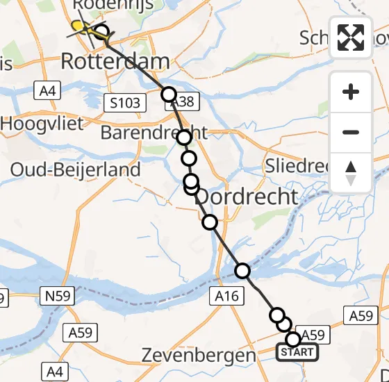 Vlucht Traumahelikopter PH-HVB van Terheijden naar Rotterdam The Hague Airport op vrijdag 22 november 2024 16:41