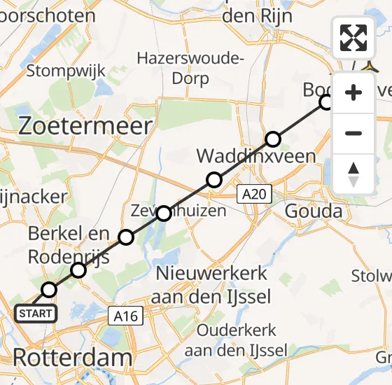 Vlucht Traumahelikopter PH-HVB van Rotterdam The Hague Airport naar Bodegraven op vrijdag 22 november 2024 18:53