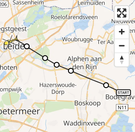 Vlucht Traumahelikopter PH-HVB van Bodegraven naar Leiden op vrijdag 22 november 2024 19:24