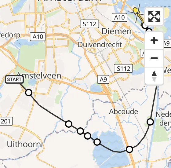 Vlucht Politiehelikopter PH-PXZ van Aalsmeer naar Amsterdam op vrijdag 22 november 2024 19:48