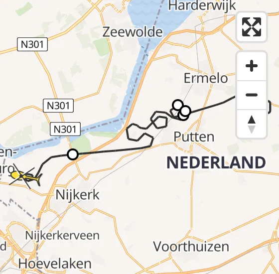 Vlucht Politiehelikopter PH-PXC van Ermelo naar Nijkerk op vrijdag 22 november 2024 20:27