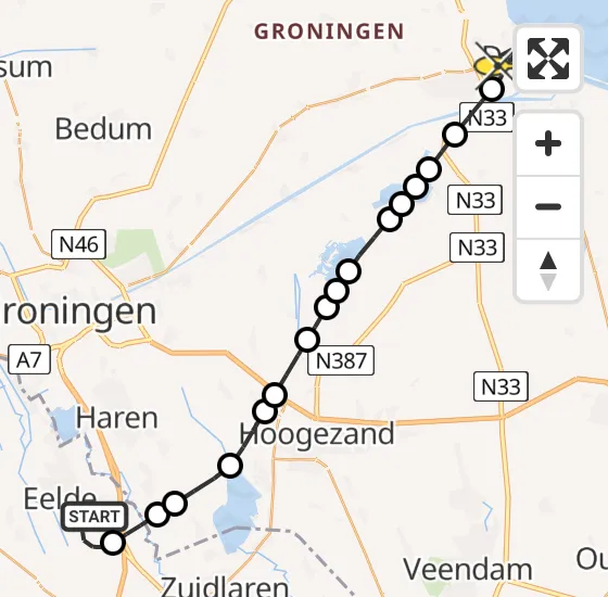 Vlucht Traumahelikopter PH-TTR van Groningen Airport Eelde naar Delfzijl op vrijdag 22 november 2024 22:09