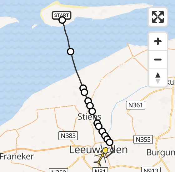 Vlucht Ambulancehelikopter PH-HOW van Ameland Airport Ballum naar Leeuwarden op vrijdag 22 november 2024 22:26