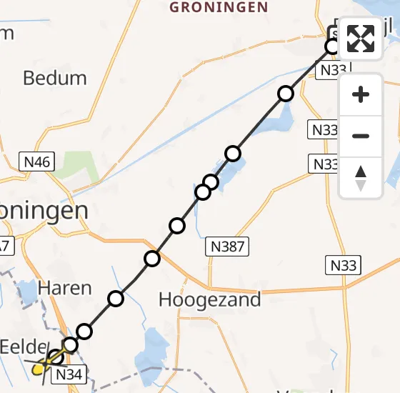 Vlucht Traumahelikopter PH-TTR van Delfzijl naar Groningen Airport Eelde op vrijdag 22 november 2024 22:47