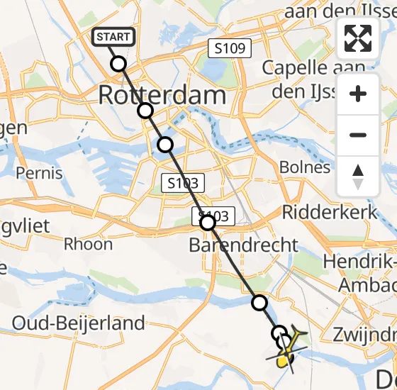 Vlucht Traumahelikopter PH-HVB van Rotterdam The Hague Airport naar Puttershoek op zaterdag 23 november 2024 8:06