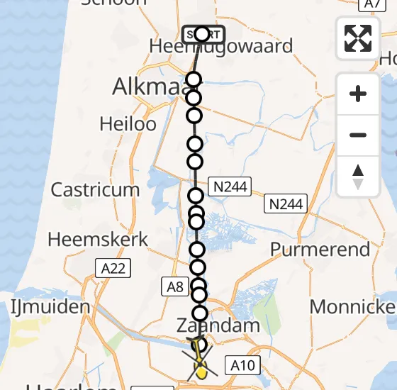 Vlucht Traumahelikopter PH-LLN van Broek op Langedijk naar Amsterdam Heliport op zaterdag 23 november 2024 8:52