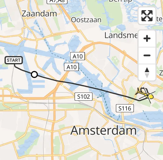 Vlucht Traumahelikopter PH-LLN van Amsterdam Heliport naar Amsterdam op zaterdag 23 november 2024 11:57