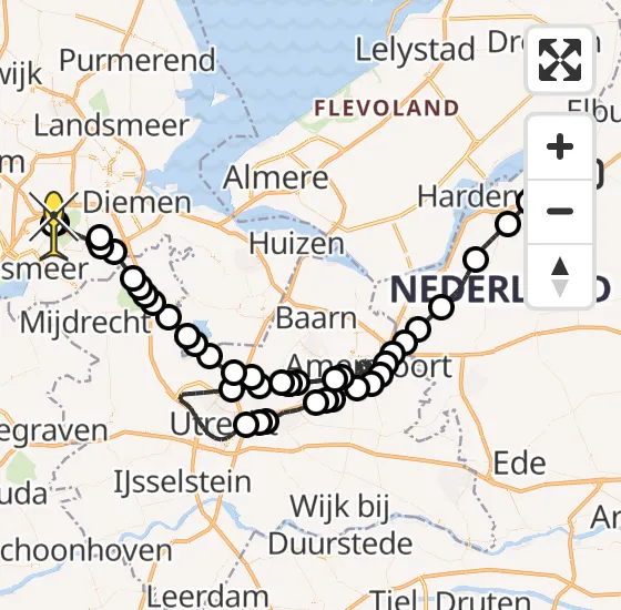 Vlucht Politiehelikopter PH-PXX van Nunspeet naar Schiphol op zaterdag 23 november 2024 12:12