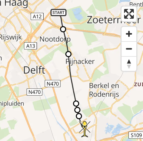 Vlucht Traumahelikopter PH-HVB van Den Haag naar Rotterdam The Hague Airport op zaterdag 23 november 2024 13:42