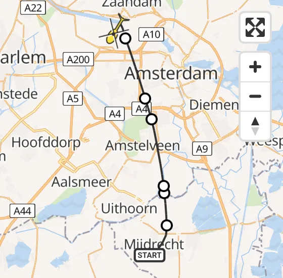 Vlucht Traumahelikopter PH-LLN van Mijdrecht naar Amsterdam Heliport op zaterdag 23 november 2024 14:58