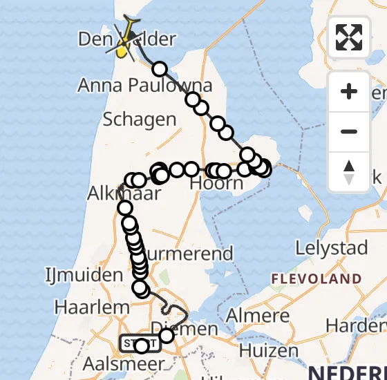 Vlucht Politiehelikopter PH-PXX van Schiphol naar Den Helder op zaterdag 23 november 2024 15:54