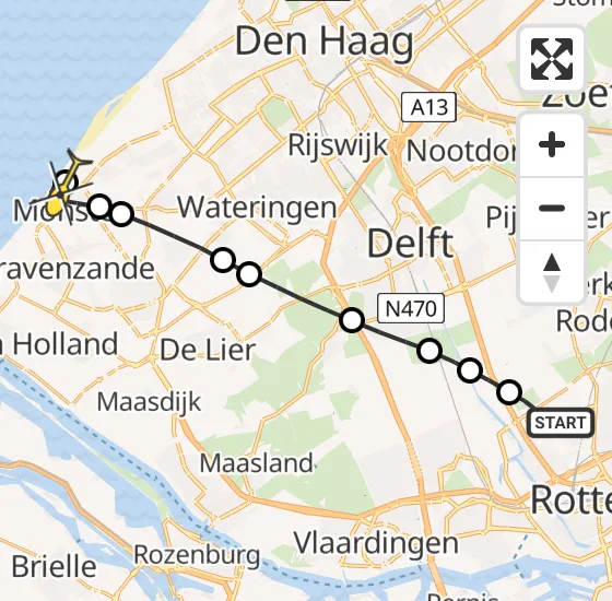 Vlucht Traumahelikopter PH-HVB van Rotterdam The Hague Airport naar Ter Heijde op zaterdag 23 november 2024 16:07