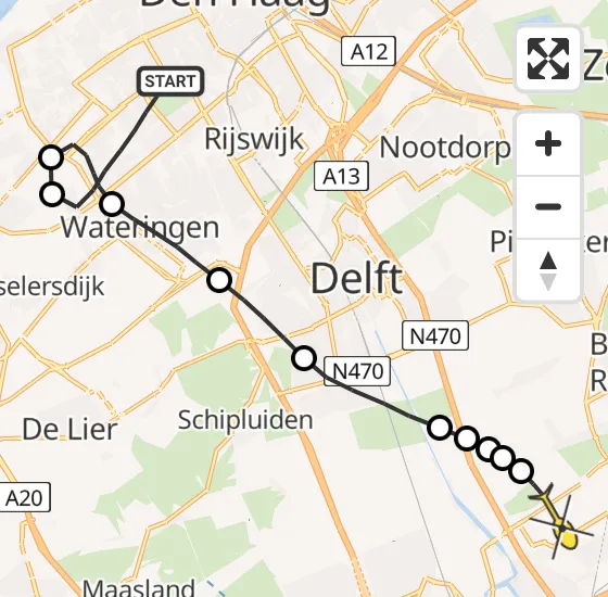 Vlucht Traumahelikopter PH-HVB van Den Haag naar Rotterdam The Hague Airport op zaterdag 23 november 2024 17:46