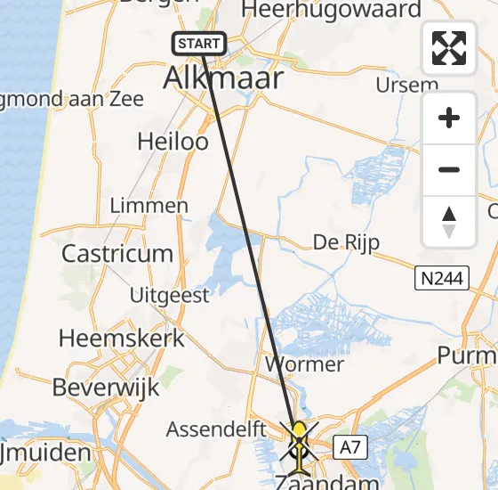 Vlucht Traumahelikopter PH-LLN van Alkmaar naar Koog aan de Zaan op zondag 24 november 2024 4:23