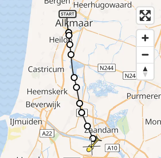 Vlucht Traumahelikopter PH-LLN van Alkmaar naar Amsterdam Heliport op zondag 24 november 2024 4:48