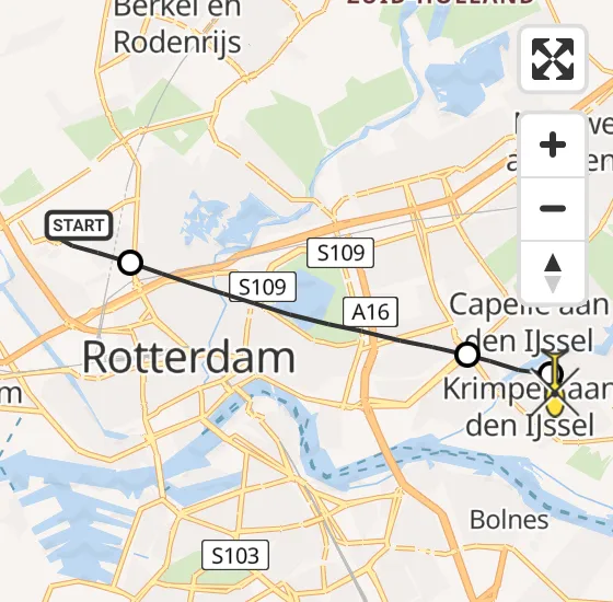 Vlucht Traumahelikopter PH-HVB van Rotterdam The Hague Airport naar Krimpen aan den IJssel op zondag 24 november 2024 9:49