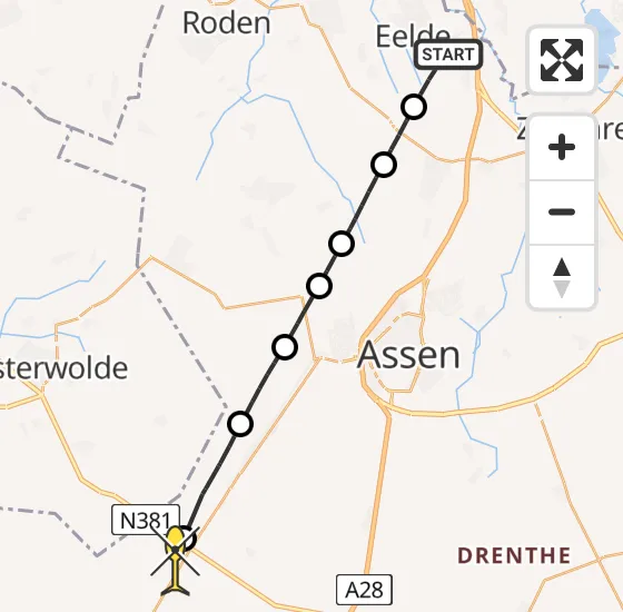 Vlucht Traumahelikopter PH-TTR van Groningen Airport Eelde naar Hoogersmilde op zondag 24 november 2024 9:54