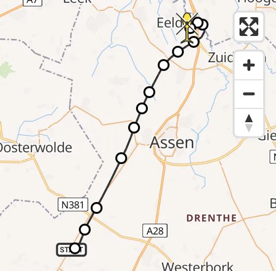 Vlucht Traumahelikopter PH-TTR van Geeuwenbrug naar Groningen Airport Eelde op zondag 24 november 2024 10:29