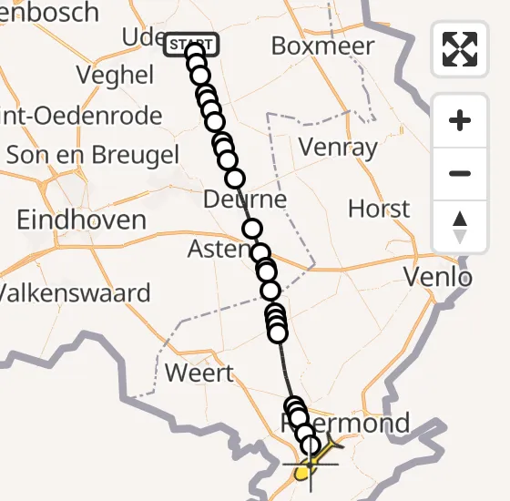 Vlucht Traumahelikopter PH-MAA van Vliegbasis Volkel naar Linne op zondag 24 november 2024 12:42