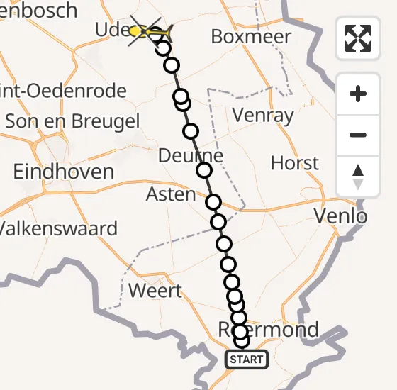 Vlucht Traumahelikopter PH-MAA van Linne naar Vliegbasis Volkel op zondag 24 november 2024 13:10