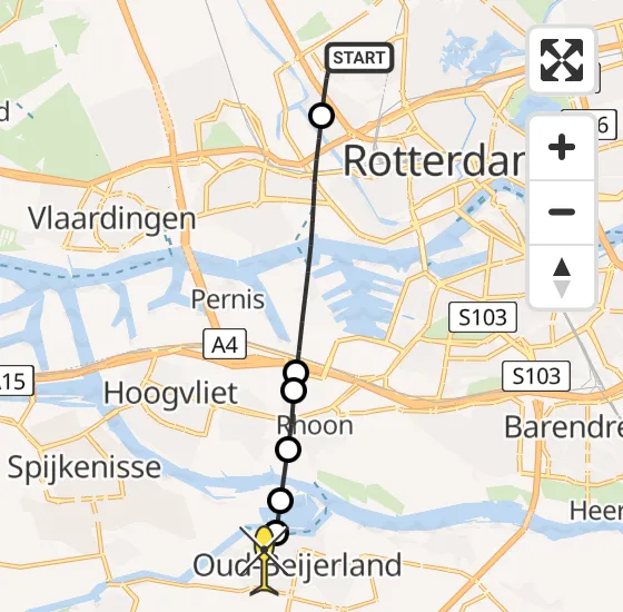 Vlucht Traumahelikopter PH-HVB van Rotterdam The Hague Airport naar Oud-Beijerland op zondag 24 november 2024 13:14