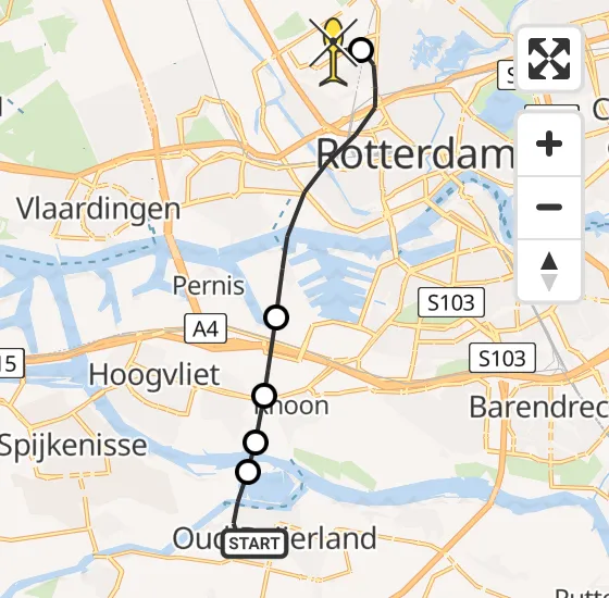 Vlucht Traumahelikopter PH-HVB van Oud-Beijerland naar Rotterdam The Hague Airport op zondag 24 november 2024 13:34