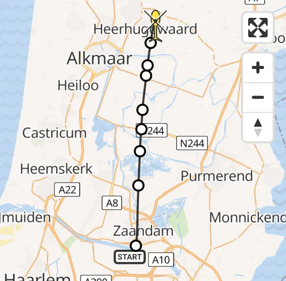 Vlucht Traumahelikopter PH-LLN van Amsterdam Heliport naar Heerhugowaard op zondag 24 november 2024 15:23