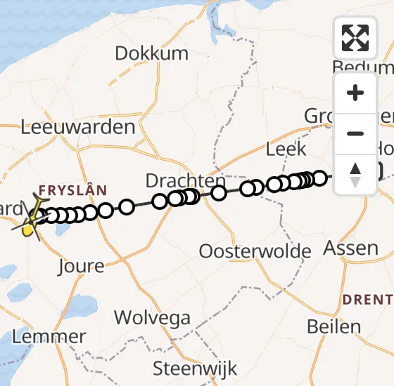 Vlucht Traumahelikopter PH-TTR van Groningen Airport Eelde naar Sneek op zondag 24 november 2024 18:57