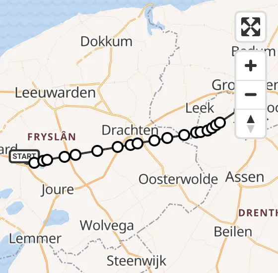 Vlucht Traumahelikopter PH-TTR van Sneek naar Groningen Airport Eelde op zondag 24 november 2024 19:59