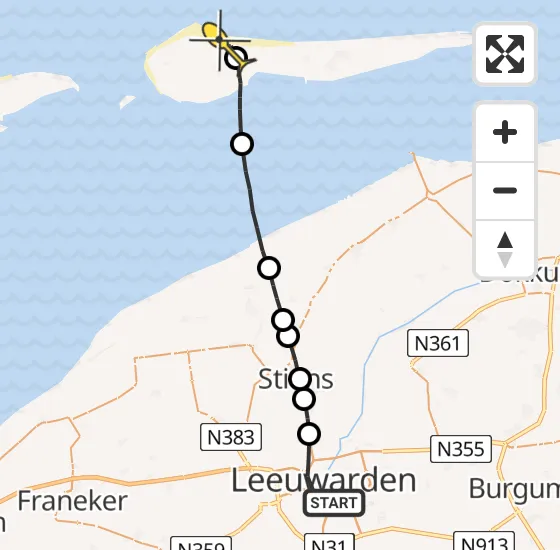 Vlucht Ambulancehelikopter PH-HOW van Leeuwarden naar Ameland Airport Ballum op zondag 24 november 2024 21:17