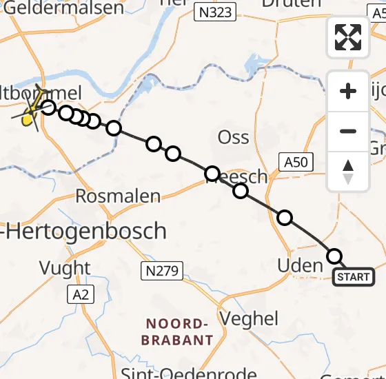 Vlucht Traumahelikopter PH-MAA van Vliegbasis Volkel naar Zaltbommel op maandag 25 november 2024 0:47